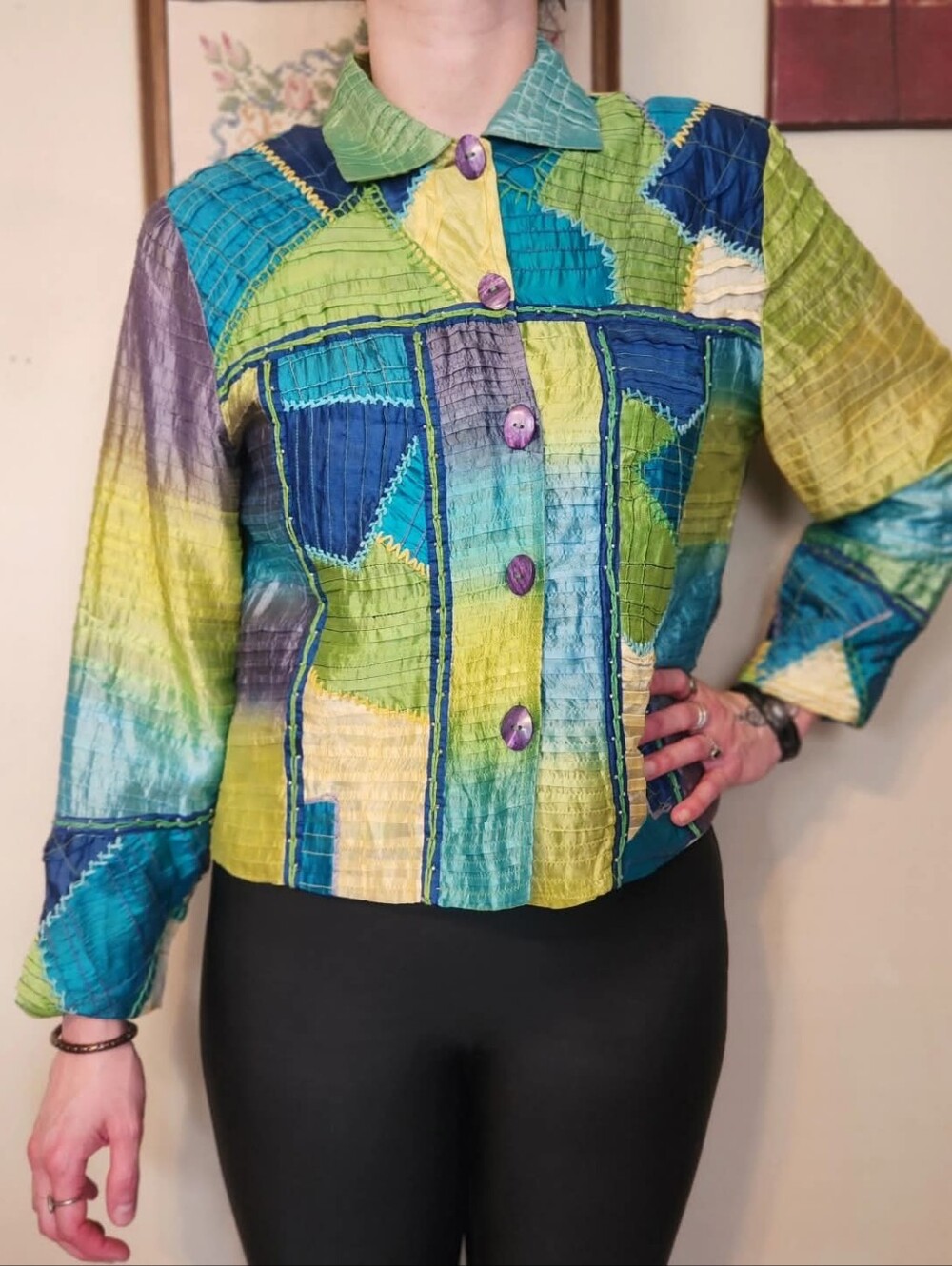 Vintage 1990s Anage Art-to-Wear Silk Patchwork Jacket